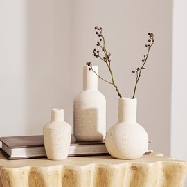 DN DECONATION Ceramic Vase Set of 3, Small Vases Home Decor Boho Rustic Farmhouse for Pampas Grass & Dried Fresh Flowers, Modern Decorative Vases for Living Room, Bedroom, Entryway, Shelf, Table Decor