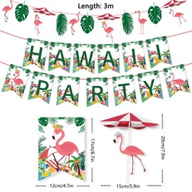 Hawaii Party Banner Decoration,Luau Aloha Flamingo Tropical Palm Leaves Hanging Bunting Banner Garland Sign Flag Photo Booth Props for Summer Pool Hawaiian Beach Birthday Wedding Tiki Party Supplies