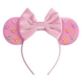 bianbaistar Pink Velvet Mouse Ears Headband, Matte Bow & Colorful Pearlescent Accents for Theme Parks & Gift Sets