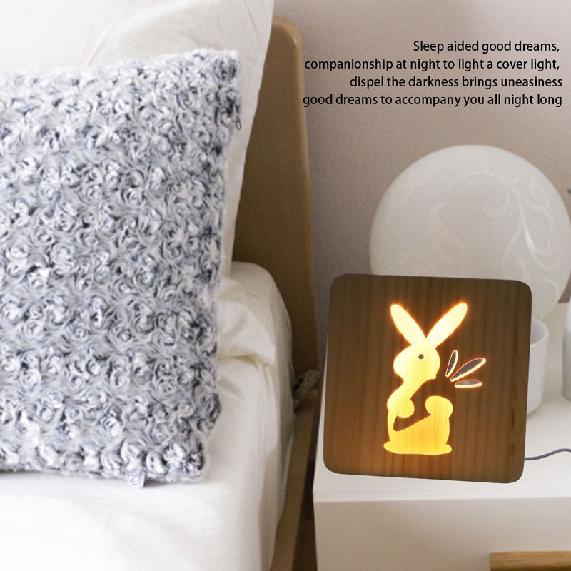 Wooden Carving Night Light Rabbit Shape Soft Light Eye Protection