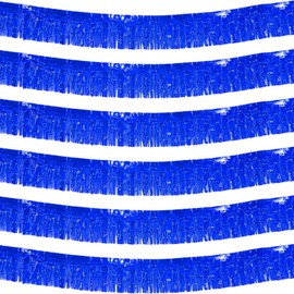 We Moment Zone Pack of 6 Blue Fringe Garland, Metallic Foil Fringe Garland, Hanging Decoration Made of Plastic, Theme Party, Birthday, Wedding, Carnival, Party Decoration, 30 cm x 18 m