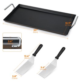 Stanbroil Double Burner Griddle Pan with 2 Spatulas, 20"x11" Nonstick Coating Stovetop Griddle for Gas Cooktops and Outdoor Gas/Charcoal Grill, Black
