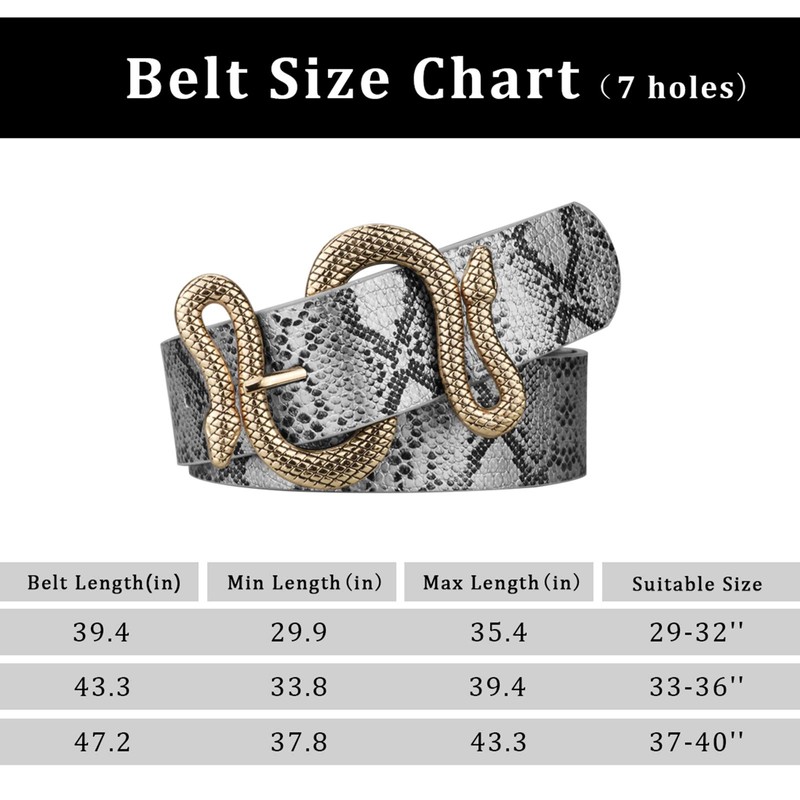 Alphyly Neries Snake Belt, Women’s Black Faux Leather Fashion Belt,