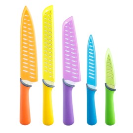 GLAD Knife Set for Kitchen – Stainless Steel Chef Knives with Sheaths | Sharp Colored Blades with Non-Slip Handles | Assorted Nonstick Cooking Essentials for Home