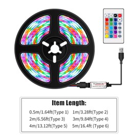 RGB LED Strip Lights with 24Key Remote 16 Colors Flexible LED Lights Waterproof TV Backlights USB Powered Ribbon Light for Home Decoration