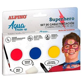 Alpino Aqua Make Up Superhero Characterisation Set | Water Based Face and Body Makeup | Ideal for Costumes for Children and Adults | Water Based Paint for Leisure and