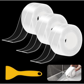 3 Packs Clear Caulk Tape Strip, Waterproof Self Adhesive Transparent Bathtub Sealant Tape, Caulk Tape Oil-Prooffor for Kitchen, Bathroom, Floor Wall Edge Protector (10.5FT x 1.5IN)