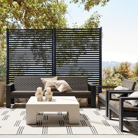 FOLLOOK Privacy Screen Freestanding Outdoor, 48" W x 71" H Poly-Coating Rustproof Metal Decorative Privacy Screen Fence Panels for Outside Backyard Garden Patio, Black