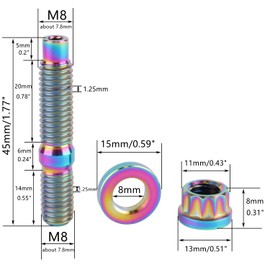 UHDFBDHF Titanium Bolt M8 M10x45mm Pitch 1.25 Automotive Exhaust Manifold Stud Kit Screws Nuts Washers (Rainbow, M8x45mm Pitch 1.25)