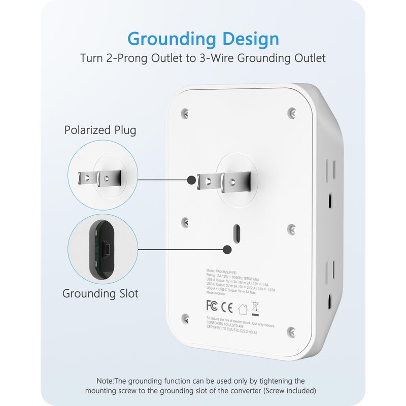 LENCENT 2 Prong Power Strip, 3 to 2 Prong Grounding
