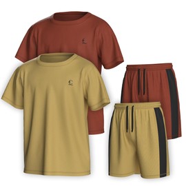 Essenclo Boys Clothing Sets Tagless Loose Athletic Performance Crew Neck T-Shirt and Short Outfits Size 3-16 (4 Piece Set) - Set-13-5-6