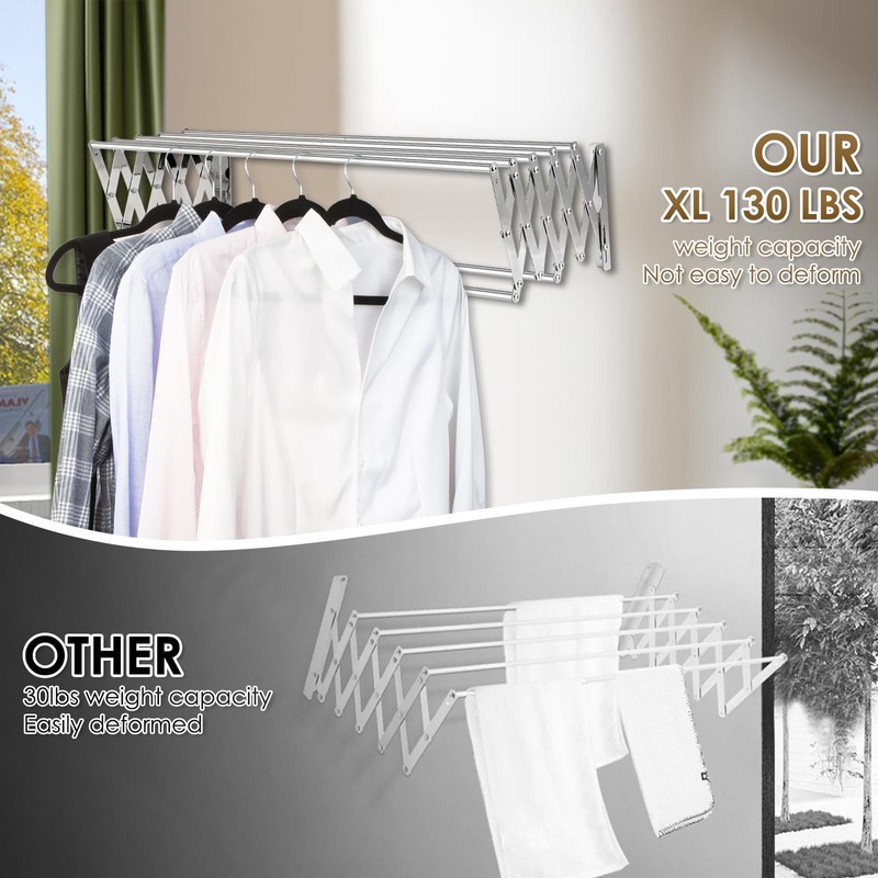 XL-31.5" Wall Mounted Clothes Drying Rack, 130 LBS Large Capacity