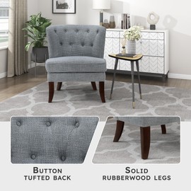 Lexicon Accent Chair, Textured Fabric Upholstered Armless Chair with Solid Wood Legs, Button Tufted Curved Back for Living Room/Bedroom/Office/Waiting Area, Dark Gray