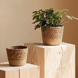 PRATYAHARA Straw Weaving Flower Plant Pot Wicker Basket Rattan Flowerpot Storage Basket Handmade Woven Planter Basket Easy Install Easy to Use S
