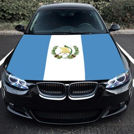 Punejapur Guatemala Flag Car Hood Cover 3.5X5Ft Guatemalan National Flags Car Bonnet Banner Elastic Fabrics Windproof Vehicles Decorate Engine Flag Sign