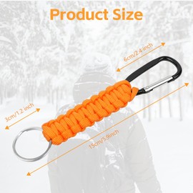 OFFCUP Paracord Keychain with Carabiner Clips 2 Pack, Paracord Keyring Clip with Ring Hanger, Carabiner Key Holder Braided Lanyard for Backpack Survival Camping Keys Hiking (Black+ Orange)