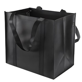 1 Pack Reusable Grocery Tote Bag, Black Non-Woven Shopper Bag Shopping Cart Bag Stands Upright Tote Bag Foldable Shopping Bag Heavy Duty Shopping Tote with Reinforced Handles for Life, Picnic, Camping