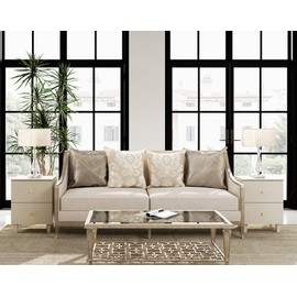 WAMPAT End Table with Charging Station and Storage Drawers, Wood Sofa Side Table for Living Room and Bedroom, Beige Faux Linen