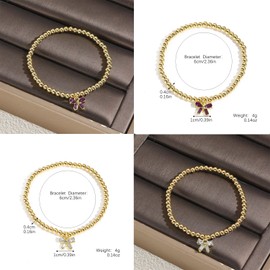 CHAKRA HEALING REIKI CHR 2 Pcs Colorful Crystal Bowknot Pendant Bracelet Set for Women Stretch Gold Bead Bangle Minimalist Stackable Butterfly Beaded Bracelet Jewelry, 2.36 Inches, Metal, Cubic