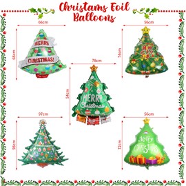 Christmas Tree Foil Balloons, 5 Pcs Christmas Tree Mylar Foil Balloons, Green Xmas Tree Gift Helium Balloons for Kids New Year Eve Winter Holiday Candies Theme Birthday Baby Shower Party Decorations