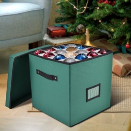 Holiday Cheer Premium Christmas Ornament Storage with 4 Tray – Christmas Storage Container with Dividers Perfect for Holiday Decorations– Fits 64 Holiday Ornaments – Tear-Proof Fabric