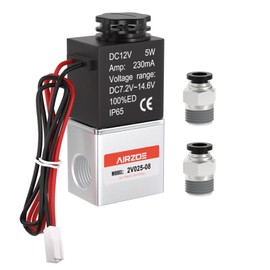 AIRZOE 1/4"NPT DC12V Solenoid Valve,2 Way Normally Closed Electric Solenoid Valve(Outlet Wire) 2V025-08