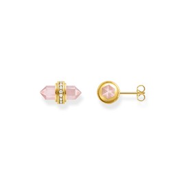 THOMAS SABO H2281-414-9 Women's Stud Earrings with Pink Onyx Crystal Gold-Plated 925 Sterling Silver 750 Yellow Gold Plating, Sterling Silver, Quartz Cubic Zirconia