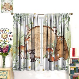 JanJCurt Rustic Woodland Curtains, Cute Forest Animals Drapes Country Lodge Cabin Wild Animal Bear Deer Fox Blackout Window Treatments for Kids Bedroom Living Room, 52x84in