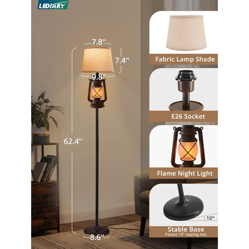 LEDIARY LED Flashing Flame Night Lantern Farmhouse Floor Lamp for