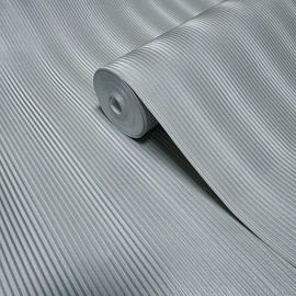 Satin Gray Silver Metallic Vertical Lines Faux Fabric Textured Modern Wallpaper