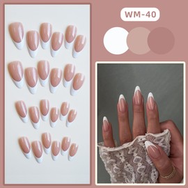 fdsmall 24 Pieces French False Nails - Press On Nails - Full Cover False Nails Press On Nails Pattern, Glitter French Nail Tips with Nail Glue for Women and Girls Nail Art (02)