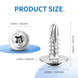 MateIJS 300Pcs 8×1/2”410 Stainless Steel Self-Tapping Sheet Metal Screws - High Strength Truss Head Fasteners for Metal, Plastic & Wood, Phillips Drive, Quick Tapping Design, Corrosion Resistant