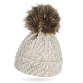 Neverless® Women's Knitted Hat without Lining Fur Pom Faux Fur Bobble Hat Cable Knit Pattern Envelope, 21265 cream