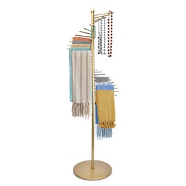 Metal Scarf Rack, Freestanding Spiral Scarf Holder Commercial Hijab Organizer Belt Pants Hanger with 30 Rods for Clothing Store Home, Space Saving Shelves (Color: Gold, Size: 17''x67'')
