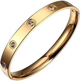 Men Women's Oval Pave Crystal CZ Cuff Stainless Steel Bangle Bracelet Jewelry 7.5'' (Gold-Perimeter 7.5inches)