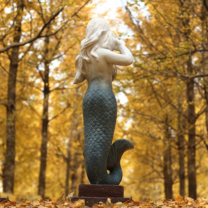 GENUINQ Mermaid Statue Large Size 37 Inch Magnesium Oxide Sculpture