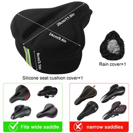 Bike Seat Cushion Cover, Gel Bike Saddle Cover Bicycle Seat Pad Cushion with Waterproof Saddle Cover, Exercise Road Mountain Bikes Comfy Cycling Accessories, Women Men, More Elastic and Soft
