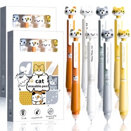 Mangpung 8 Pcs Cute Cat Erasable Pens Cartoon Retractable Erasable Gel Ink Pens 0.5mm Point Black Ink Pen Kawaii Writing Pen Office School Anime Pens Women