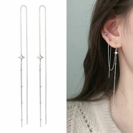 Unbranded A Pair Long Chain Tassel Threader Earrings Earline Women Silver Star Jewelry I50