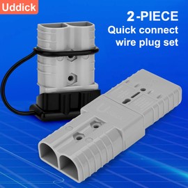 Uddick 350 Amp Battery Quick Disconnect Connecteur, 2/0 AWG 600V Battery Power Connector Plug, for Recovery Winch Auto Car Trailer Boat (Grey 2PCS with 2Handle)