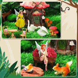 Soaoo 25 Pcs Fairy House Garden Figurines Kit Spring Garden Decor Easter Basket Decoration Spring Decoration Outdoor Wildflower Butterfly Fairy Mushroom Party Supplies Micro Landscape Ornaments