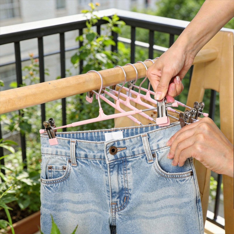 Ckhoid 30Pcs Pants Hangers with Clips, Adjustable Skirt Hangers, Non-Slip