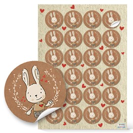 Logbuch-Verlag Easter Stickers Easter Bunny Happy Easter Saying in German “Frohe Ostern” Decorative Stickers Bunnies 4 cm Round Natural Beige Red