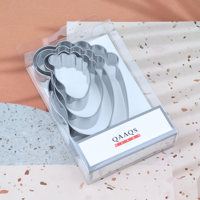 QAAQS Foot/Footprint/Baby Foot Cookie Cutter Set, 4 Piece, Stainless Steel