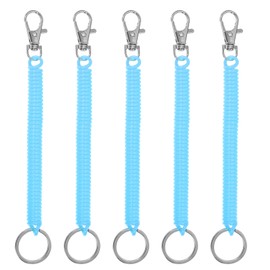 [PATIKIL] Retractable Bull Coil Spring Key Chain 5pcs Anti-lost Key Chain Holder Lanyard Cord with Metal Lobster Clasp Spring Key Ring 17.5cm for Key Wallet Azure Blue