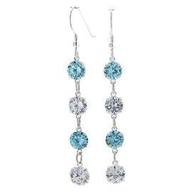 pewterhooter London Collection Women's Sterling Silver Sparkling Crystal and Aquamarine Drop Earrings.