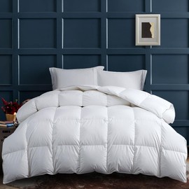 HYPREST Goose Feather Down Comforter 650 PF, Down Comforter King Size 100% Cotton Shell, Down Duvet Insert Lightweight Fluffy White Luxury Baffle Box 8 Tabs All Season