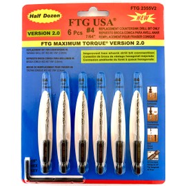 FTG USA Tapered Countersink Drill Bit Set 6 Pc #4 (7/64") Tapered Drill Bit Replacement, Countersink Bit Same Size for Wood Countersink Drill Bits