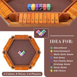 BOPIPA Shut The Box Dice Game - Vintage Style Wooden Board Game for 1-6 Players, Fun Family Classroom Home Party & Pub Strategy Game, Classic Tabletop Entertainment for Adults & Kids