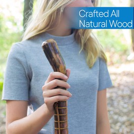 RMS Natural Wood Walking Stick - 55 Inch Handcrafted Wooden Hiking Stick and Trekking Pole with Wrist Strap - Ideal for Men or Women with Active Outdoor Lifestyle (Grooved Handle, 55 Inch)
